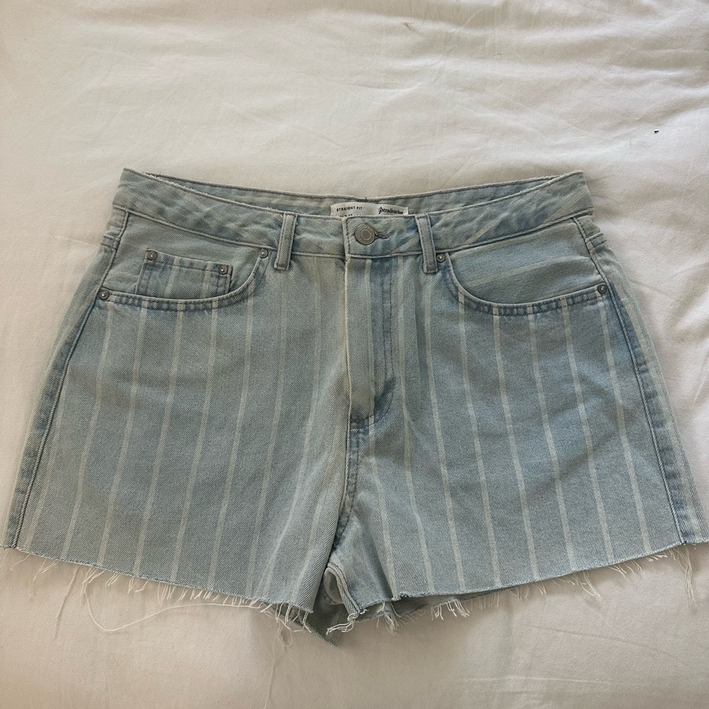 STRADIVARIUS Women's Light Blue Striped Denim Shorts